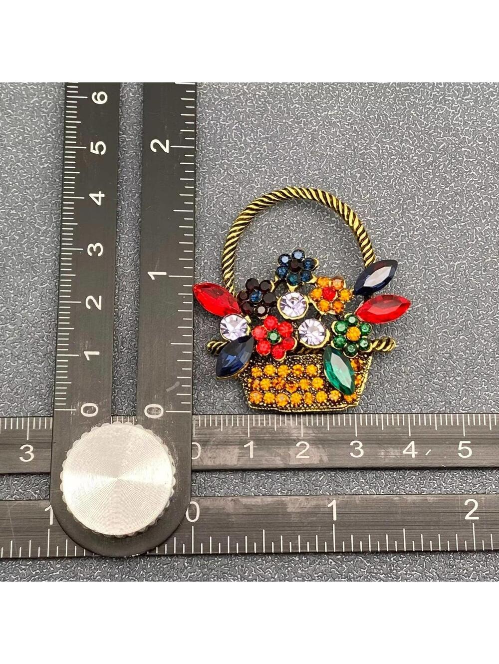 Multicolor Rhinestone Basket Flower Brooch Pin - Picture 4 of 4